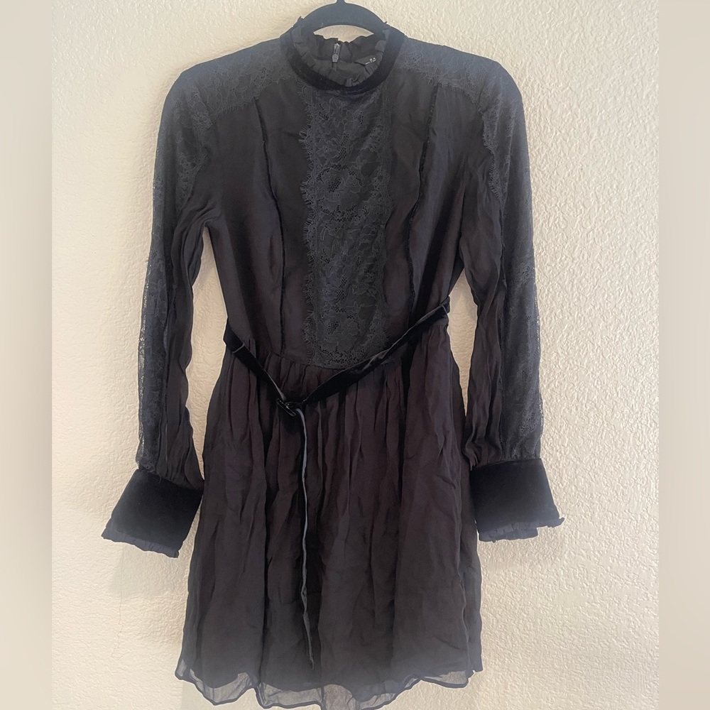 Zara Lace & Velvet Dress - Black